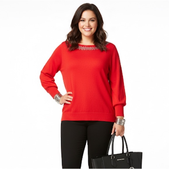 Terra & Sky Sweaters - Terra & Sky Embellished Red Sweater Womens size 2X